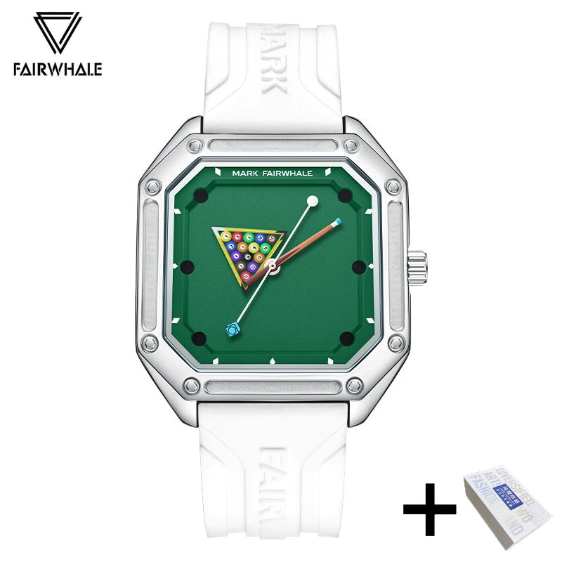2025 New Original Watch For Man Sport Silicone Strap Waterproof Quartz Watch Fashion Men Billiards Design Green Wristwatch Boy