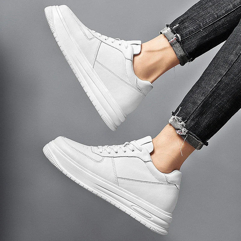 British Style Casual Leather Men's Vulcanized Shoes Fashion Low Top Thick Bottom Antiskid Sneakers Genuine Leather Board Shoes