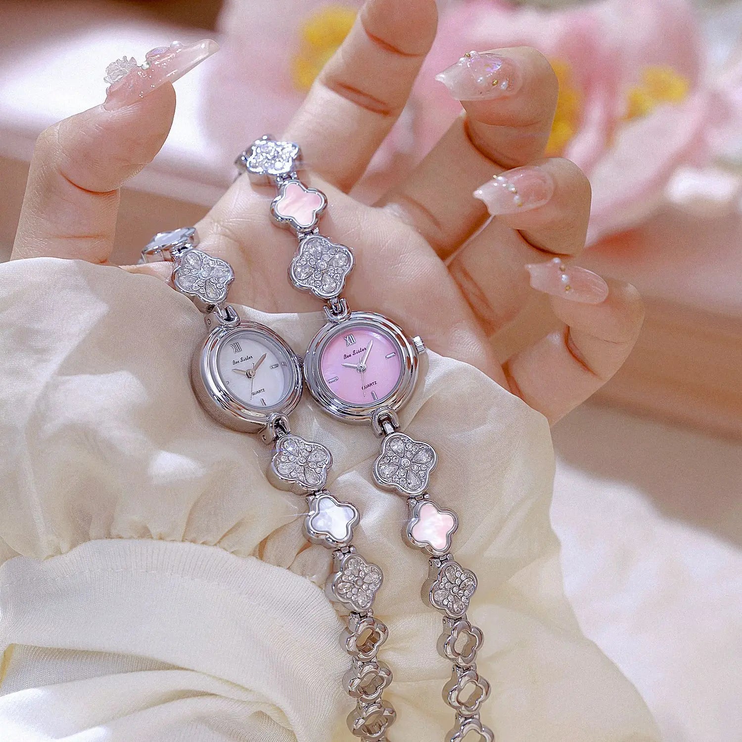 Women's Watch Natural Blue Shell Dial Bracelet Elegant Crystal Dress Watches for Women Fashion Luxury Small Quartz Ladies Clock