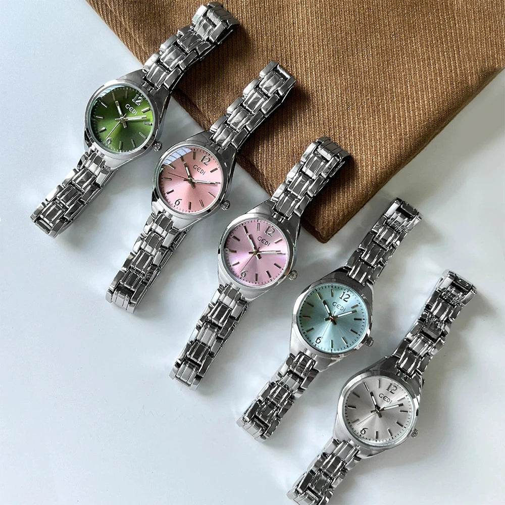 GEDI Small Watch for Women Silver Light Luxury Elegant Waterproof Quartz Watches Ladies Wristwatches Fashion Casual Simple