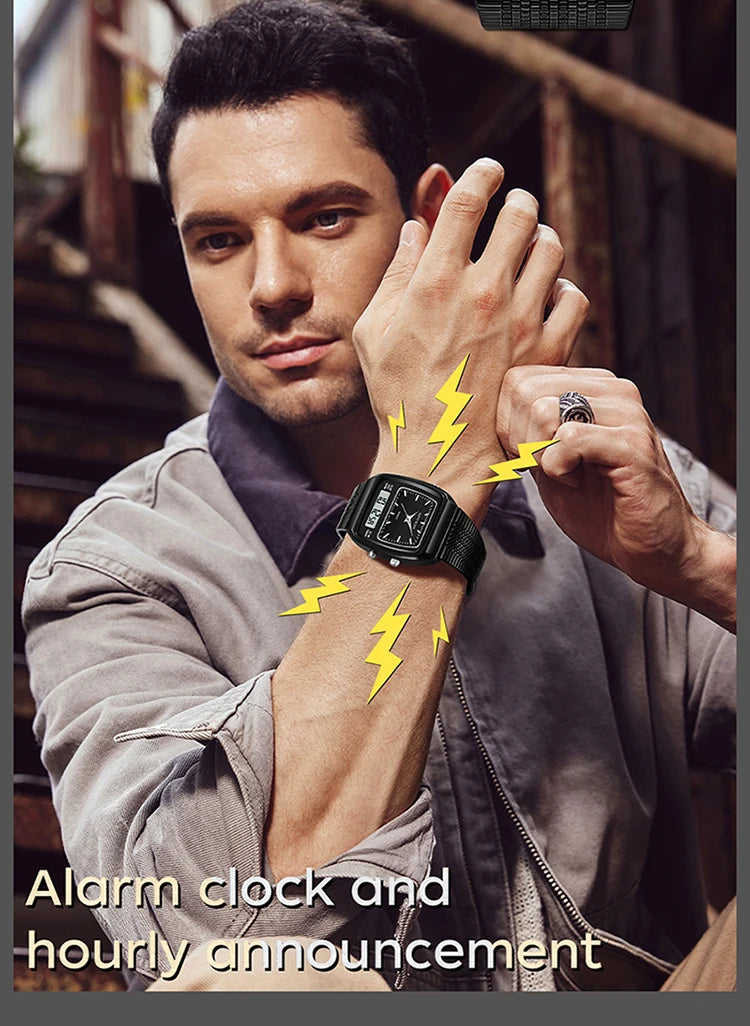 SANDA Outdoor Dual Display Men's Watch Luminous Waterproof TPU Strap Large Dial Chronograph Calendar Sports Wristwatch
