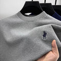 Luxury 100% cotton knitted short sleeve T-shirt high-end brand pony embroidery summer solid color  men's casual round neck top
