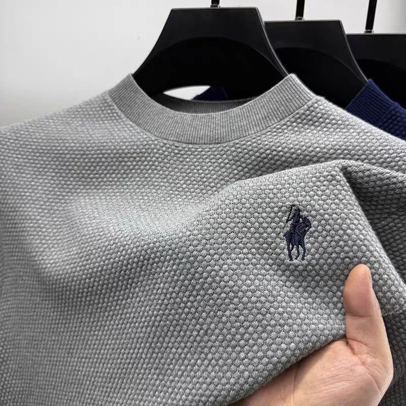 Luxury 100% cotton knitted short sleeve T-shirt high-end brand pony embroidery summer solid color  men's casual round neck top