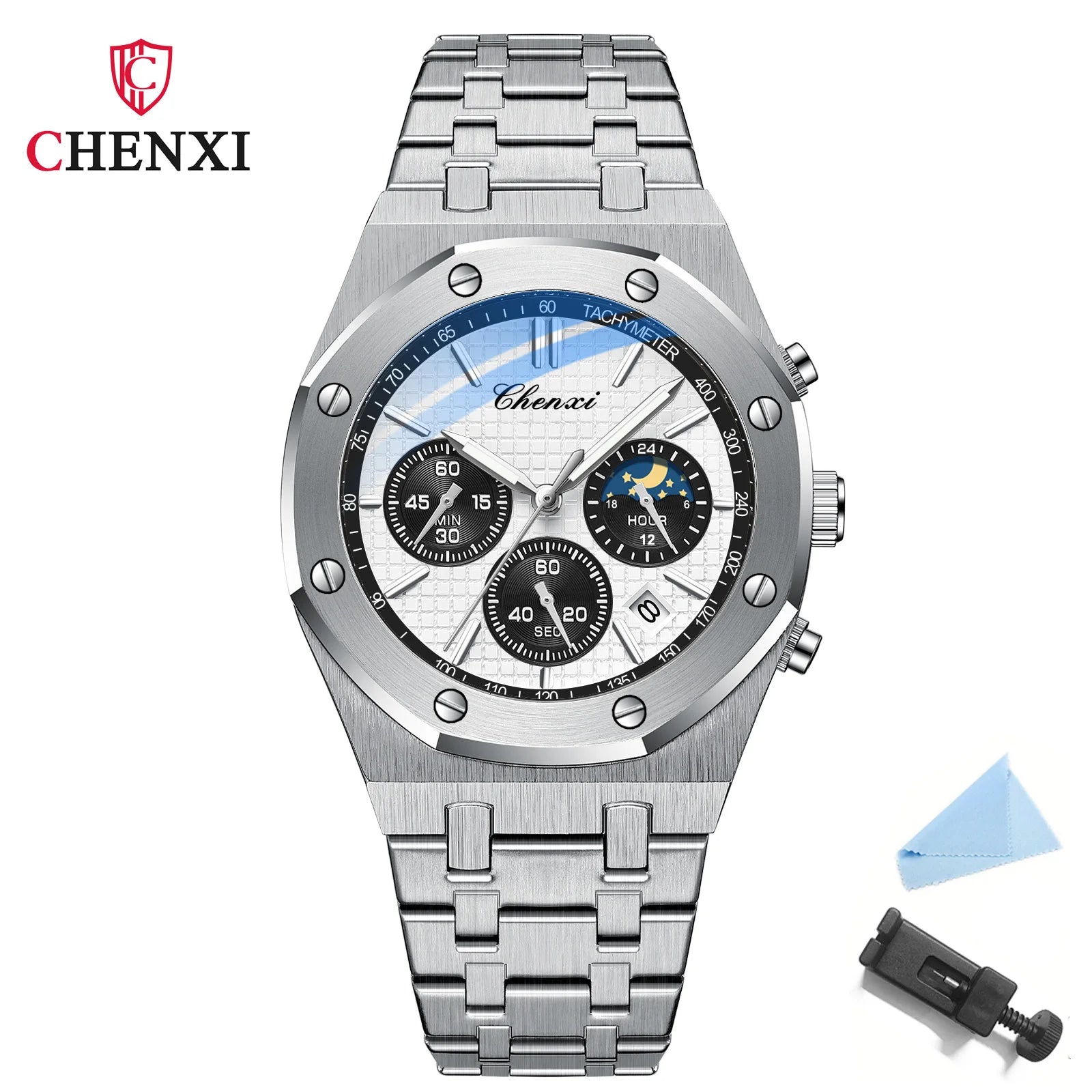 Luxury Business CHENXI Man Watch High Quality Chronograph Moon Phase Quartz Watches Original Waterproof Clock Male New 2025