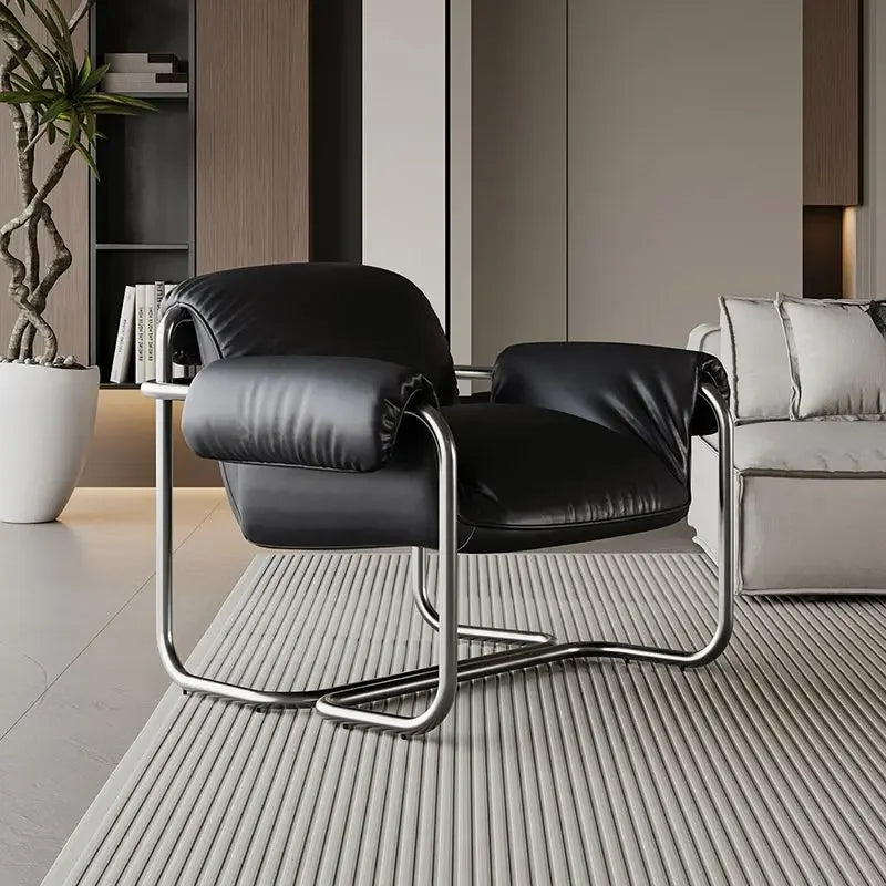 Nordic Dining Chair,leisure Chair,light Luxury Armchairs,designer Stainless Steel Minimalist Reading Chairs, Balcony Lazy Chairs