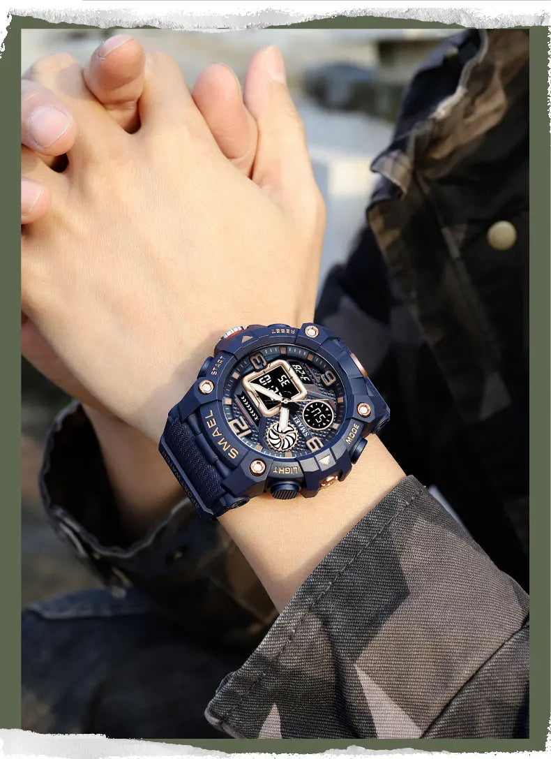 SMAEL Quartz Watch Sport 50M Waterproof Stopwatch Week Display LED Digital Alarm Clock Male 8055 Men Watches Sports Wristwatches