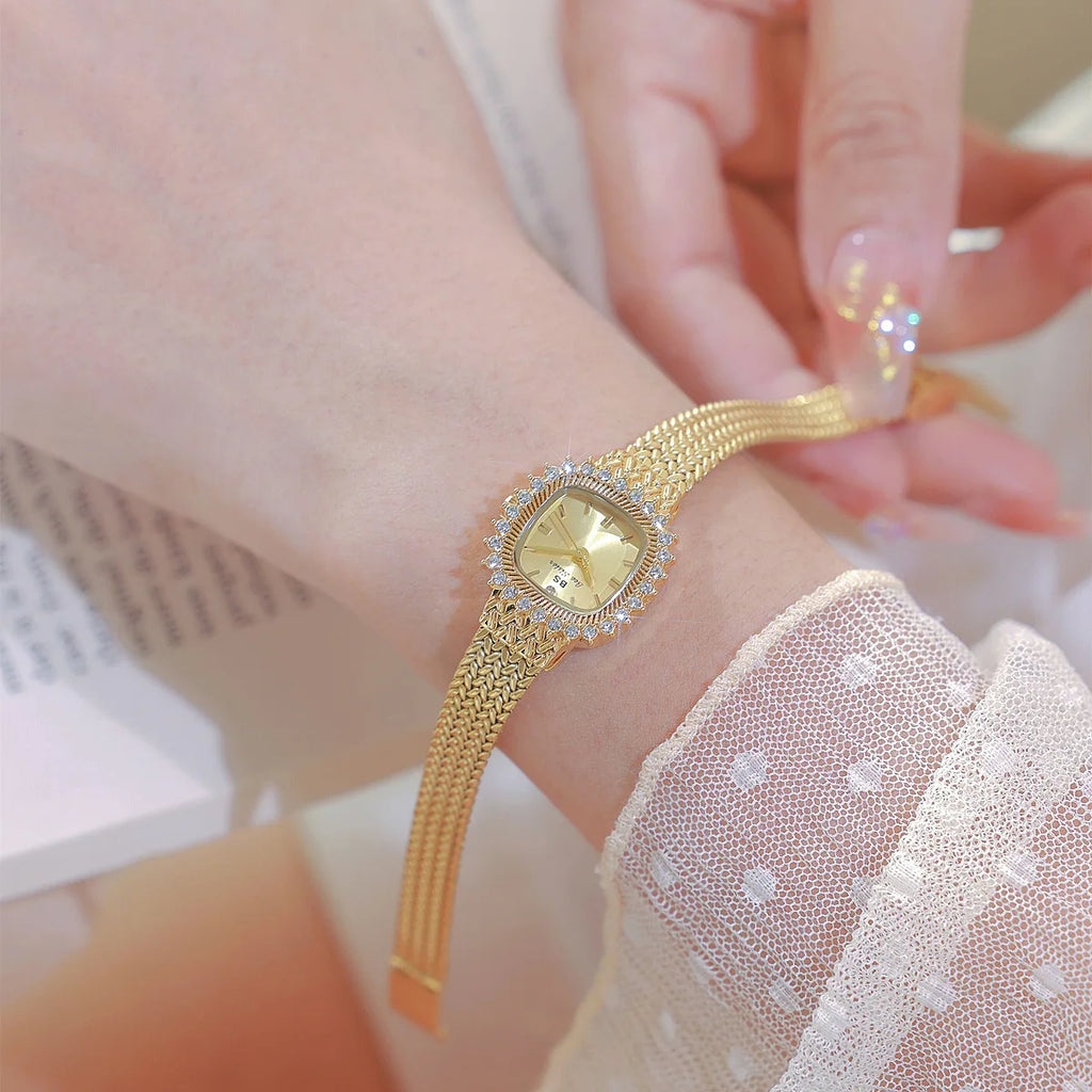 Fashion Brand Luxury Womens Watch With Rhinestones Golden Mesh Diamond Watches Small Ladies Watch For Women Relogios Feminino