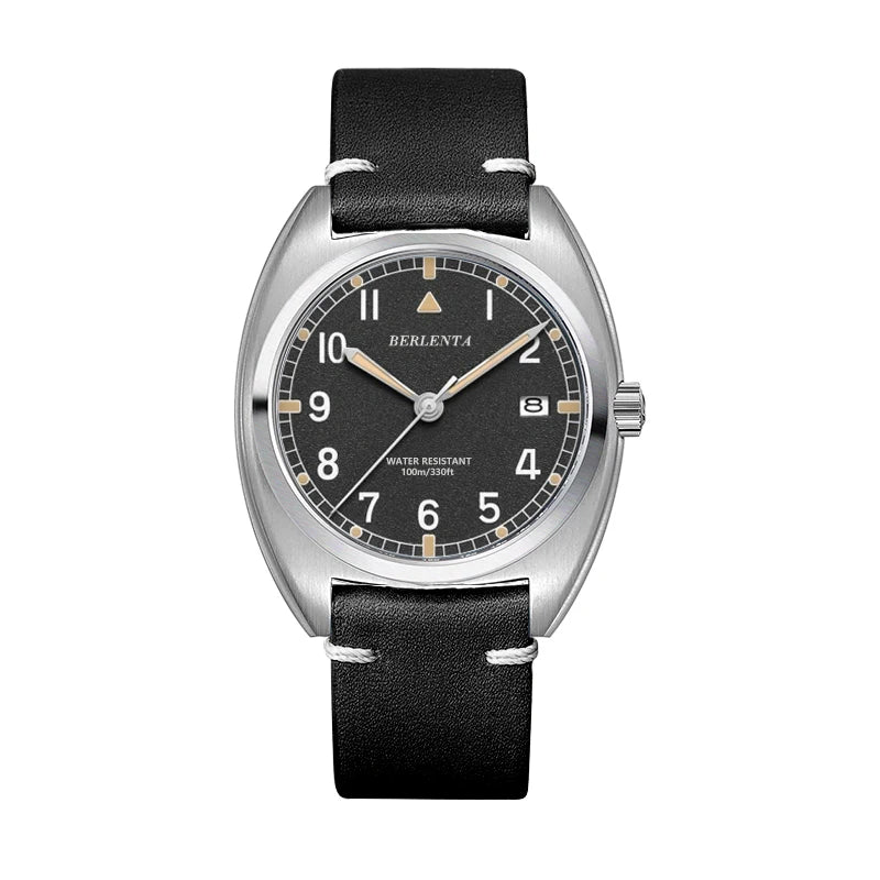 Berlenta Brand original Retro Leather Field Watch For Men Top Luxury 316L Steel Case Military Wristwatch Enlistment Gift