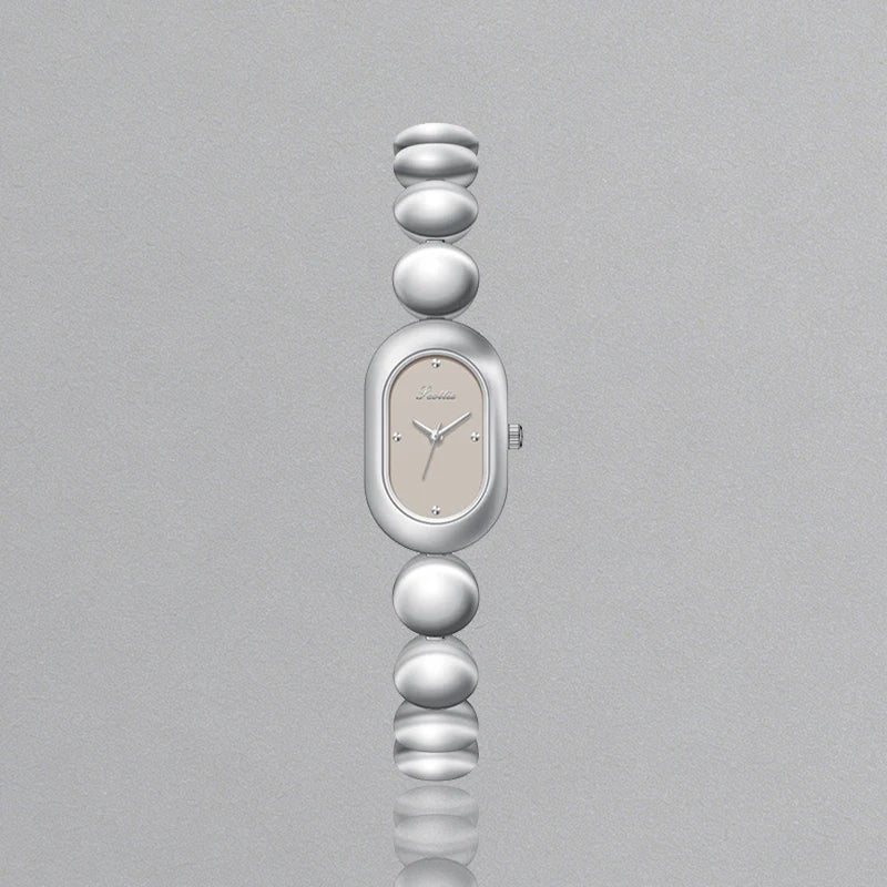 Womens Watch for Girls Wrist Quartz Reloj Sliver Grey Gold Orologio Ladies Luxury Oval Shaped Wristwatch Stainless Steel Clock