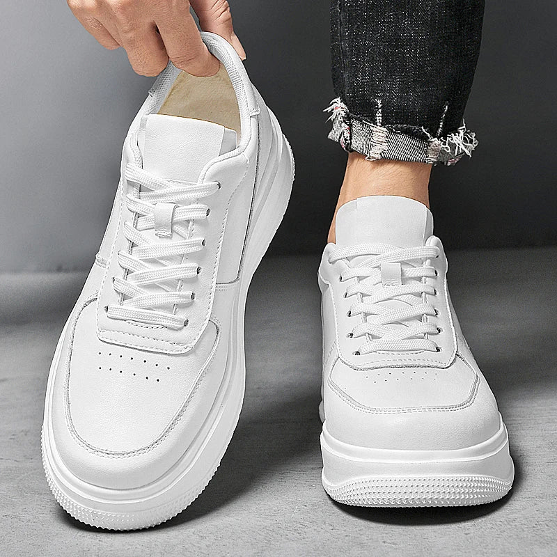 British Style Casual Leather Men's Vulcanized Shoes Fashion Low Top Thick Bottom Antiskid Sneakers Genuine Leather Board Shoes