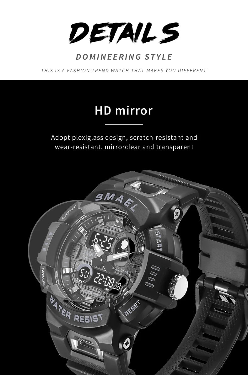 SMAEL Sport Watches Digital Watch LED 50m Waterproof Military Wristwatch Male Clocks 8063 Mens Watches  Stopwatches Alarm Clock