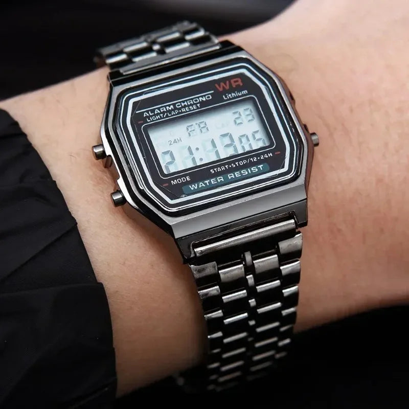 Luxury LED Digital Watches for Men Stainless Steel Gold Sliver Electronic Watch Fashion Business Mens Watch relogios masculino