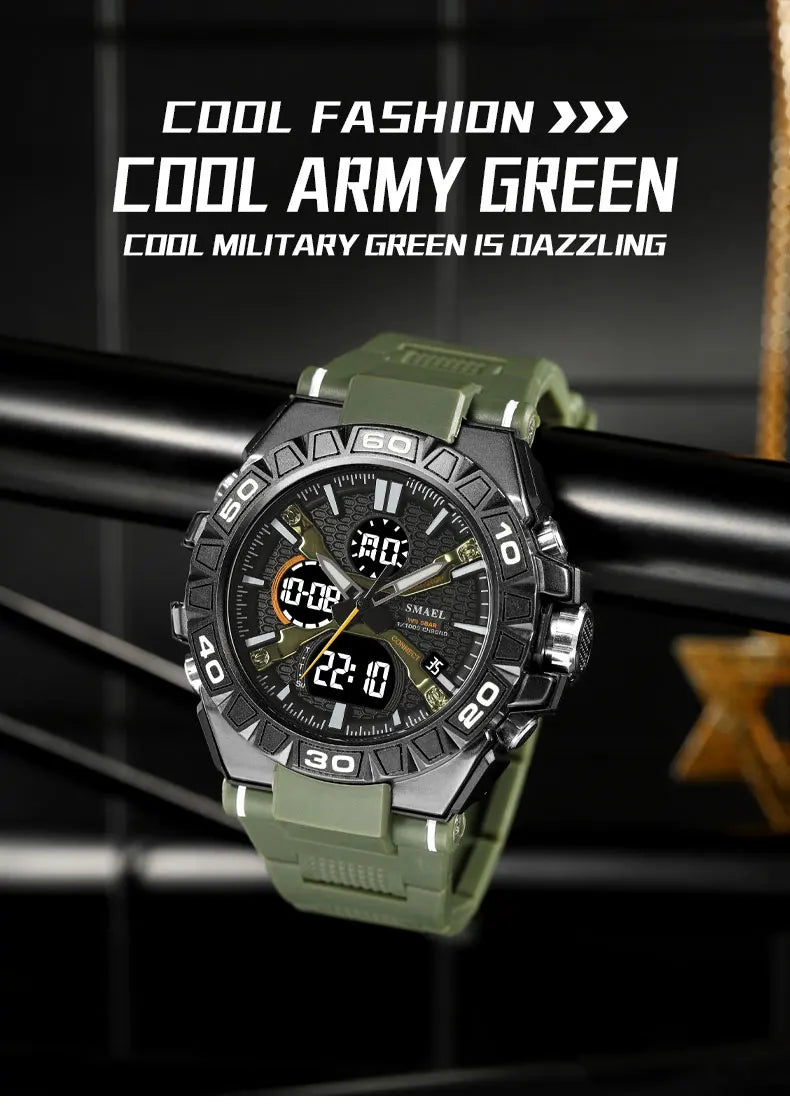 New Men Fashion Watches Quartz Watch Waterproof 50M Man Digital Watch Led 8071 Smael Brand Watch Military Sports Dual Display