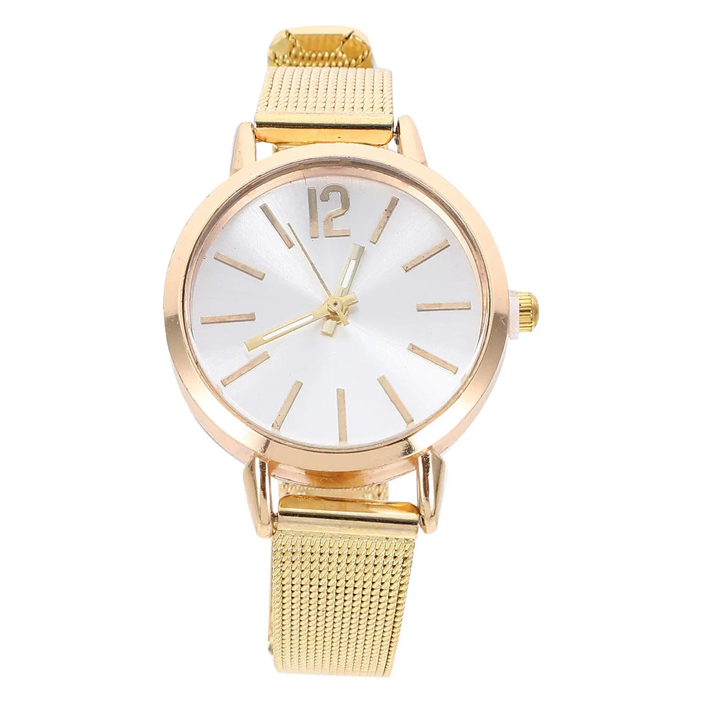 Fashion Women Quartz Watch Alloy Case Golden Mesh Strap Bracelet Wristwatch Classic Gift for Valentine Christmas Mother's