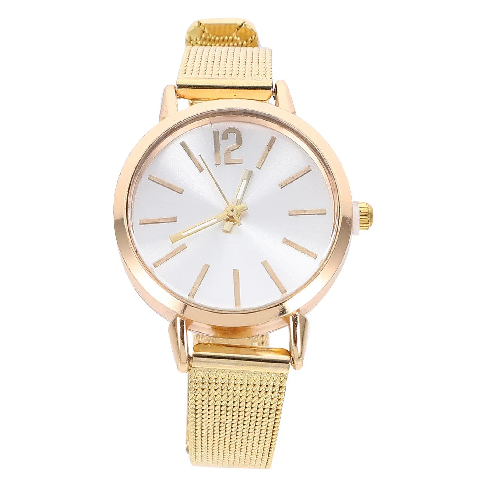 Fashion Women Quartz Watch Alloy Case Golden Mesh Strap Bracelet Wristwatch Classic Gift for Valentine Christmas Mother's
