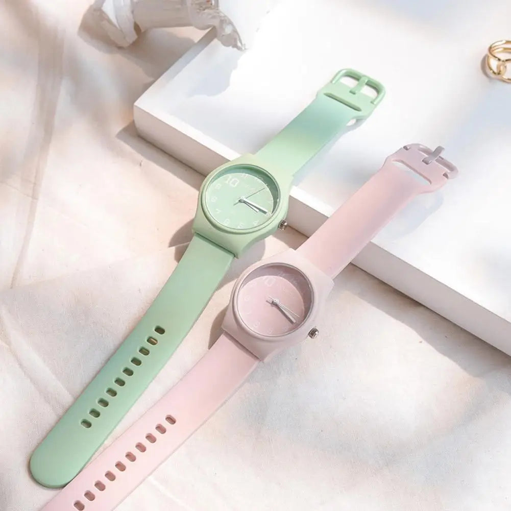 Summer Candy Colors Watch Korean Women Circular Quartz Watches Trendy Ladies PU Leather Watch Luxury Simple Wristwatch Clock