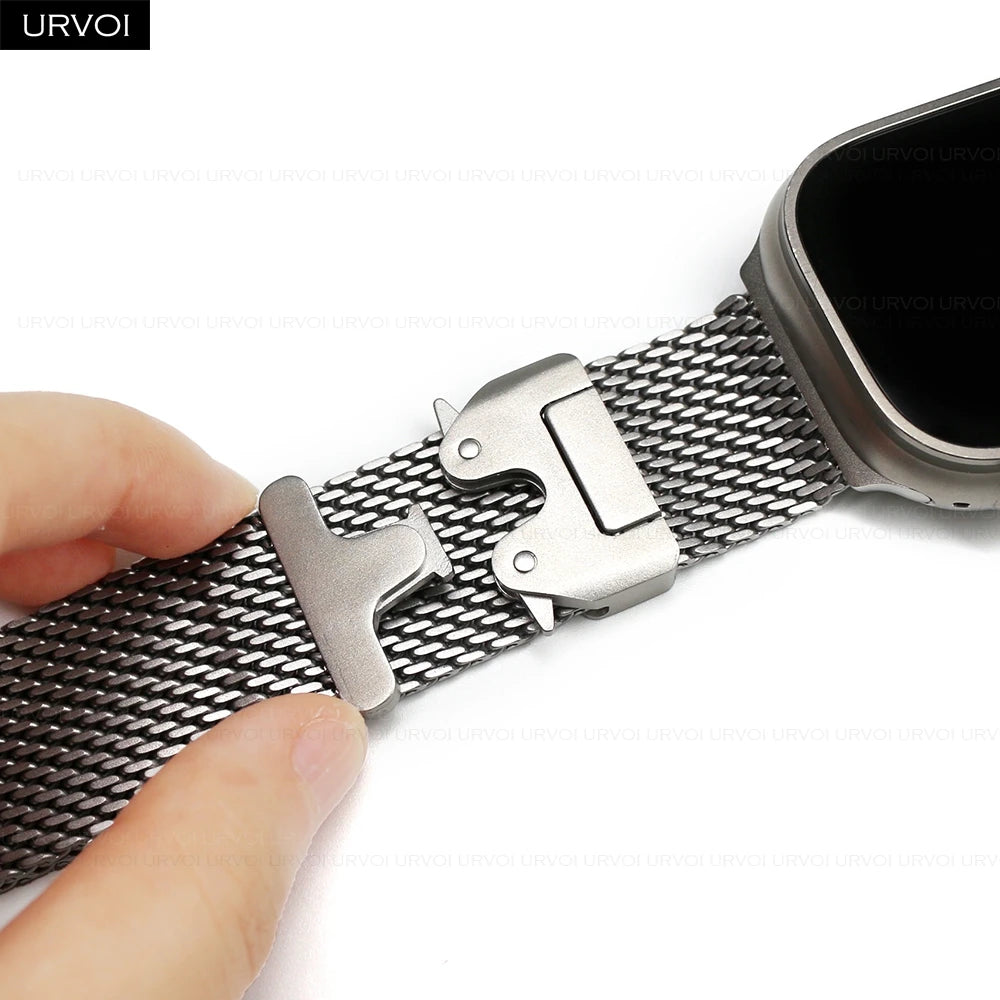 URVOI Band for Apple Watch Ultra 3 2 Series 11 10 9 8 SE stainless steel mesh strap for iWatch secure parachute buckle 46 49mm