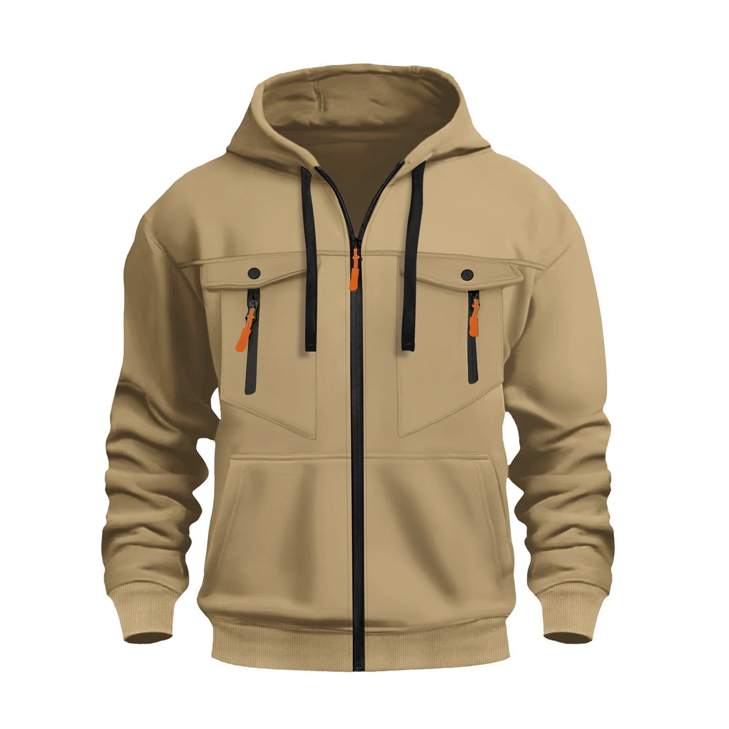 Autumn Winter Hoodies Men Zipper Patchwork Warm Fleece Sweatshirts Multi Pockets Male Fashion Hooded Jacket Thick Outdoor Hoodie