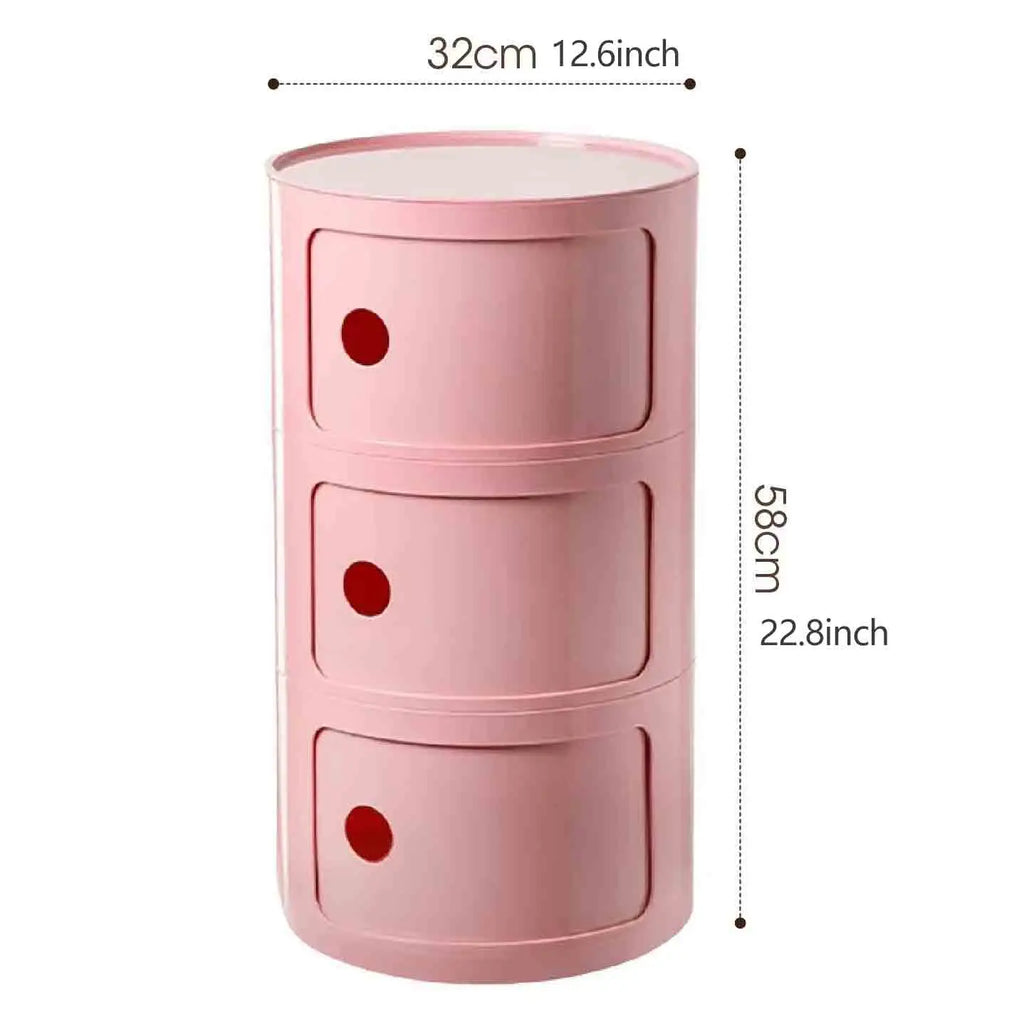 Plastic Round Bedside Nightstand with Drawers Practical Storage Box Cabinet Nightstand Chic Decor for Bedroom Living Room