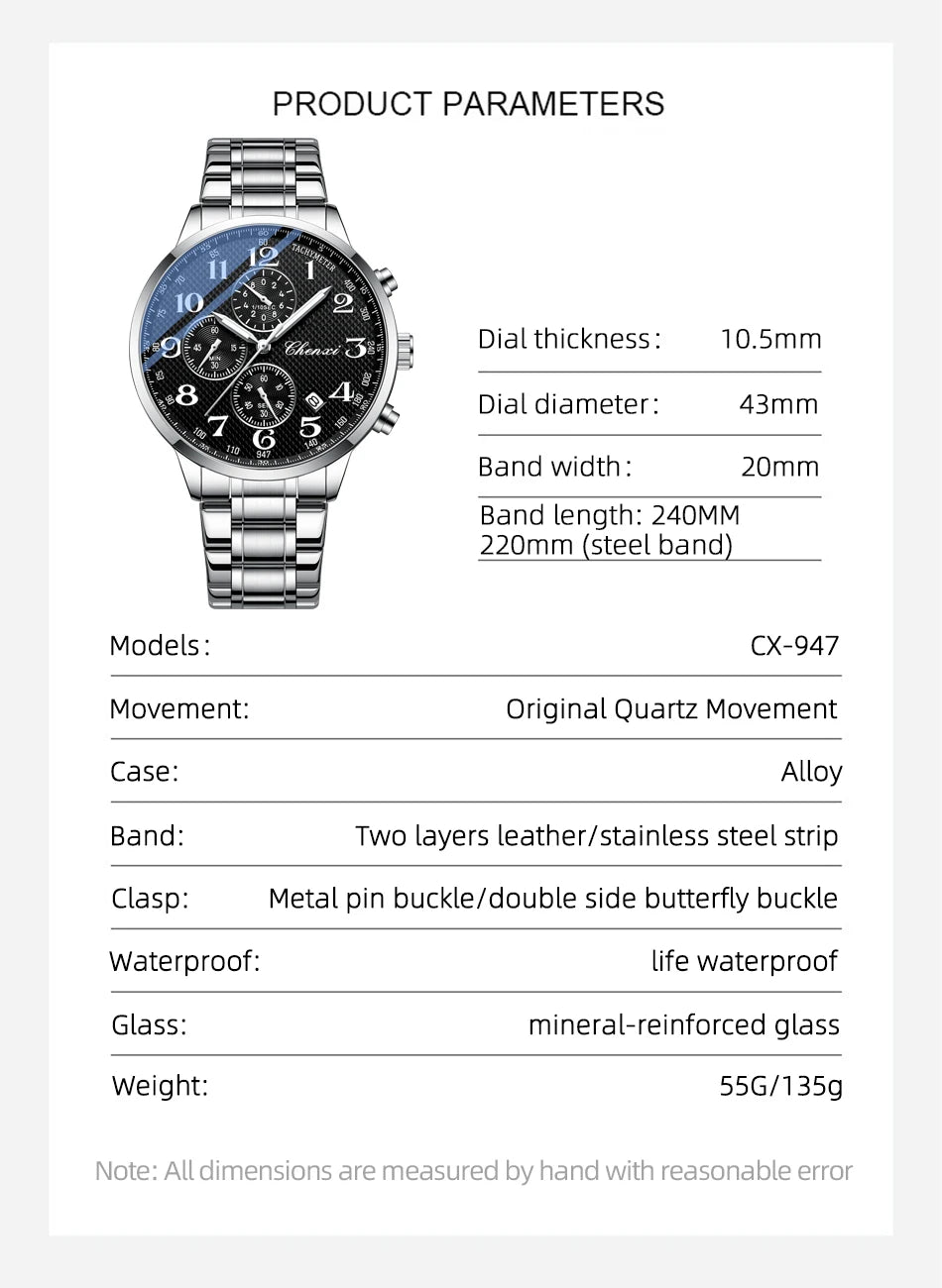 CHENXI Watches For Men Multi-functional Quartz Man Watch Calendar Luminous Chronograph Men's Wristwatches Gifts