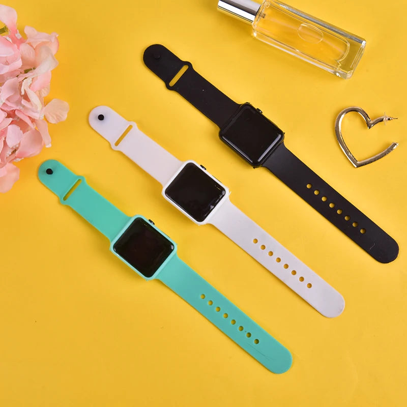 Square Silicone Digital Watch Red LED Watches Metal WristWatch Sport Clock Hours