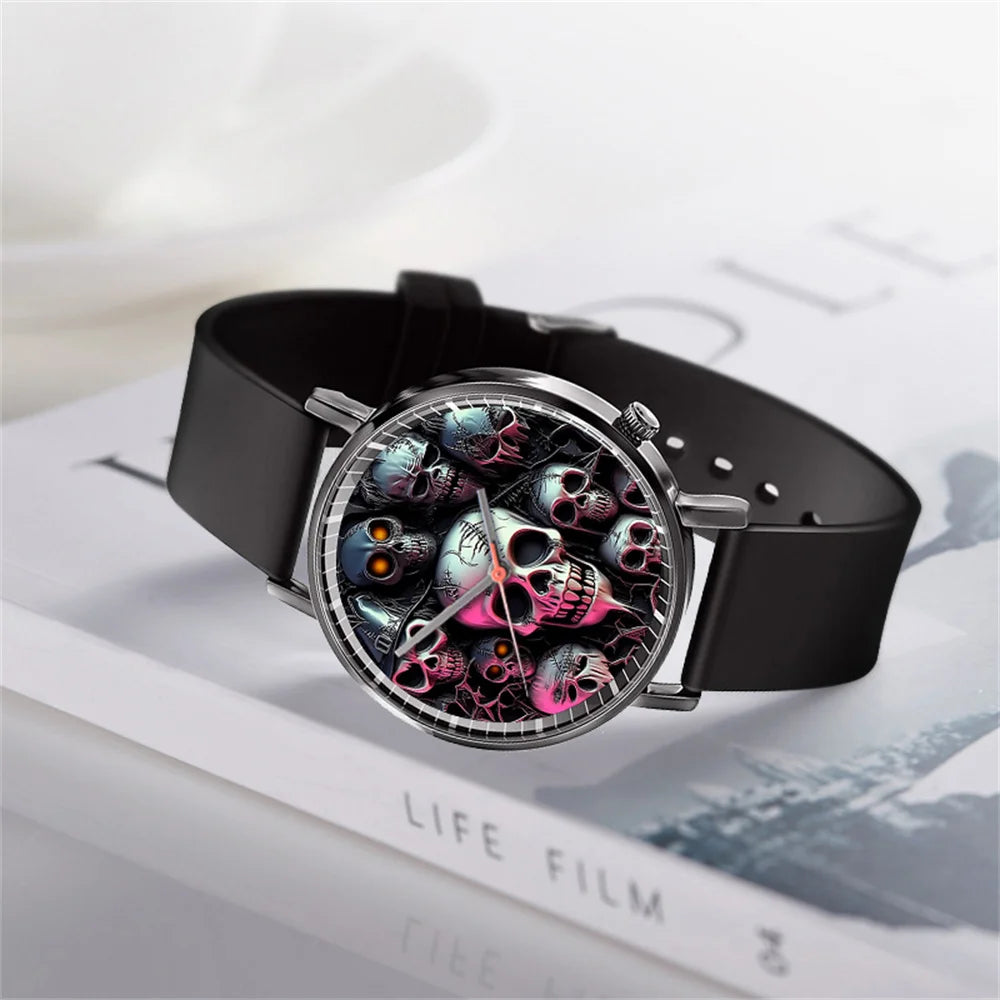 Hot 2025 Skull Simple Design Men's and Women's Quartz Watch Casual Silicone Black Women's Fashion Halloween Gift Wristwatch