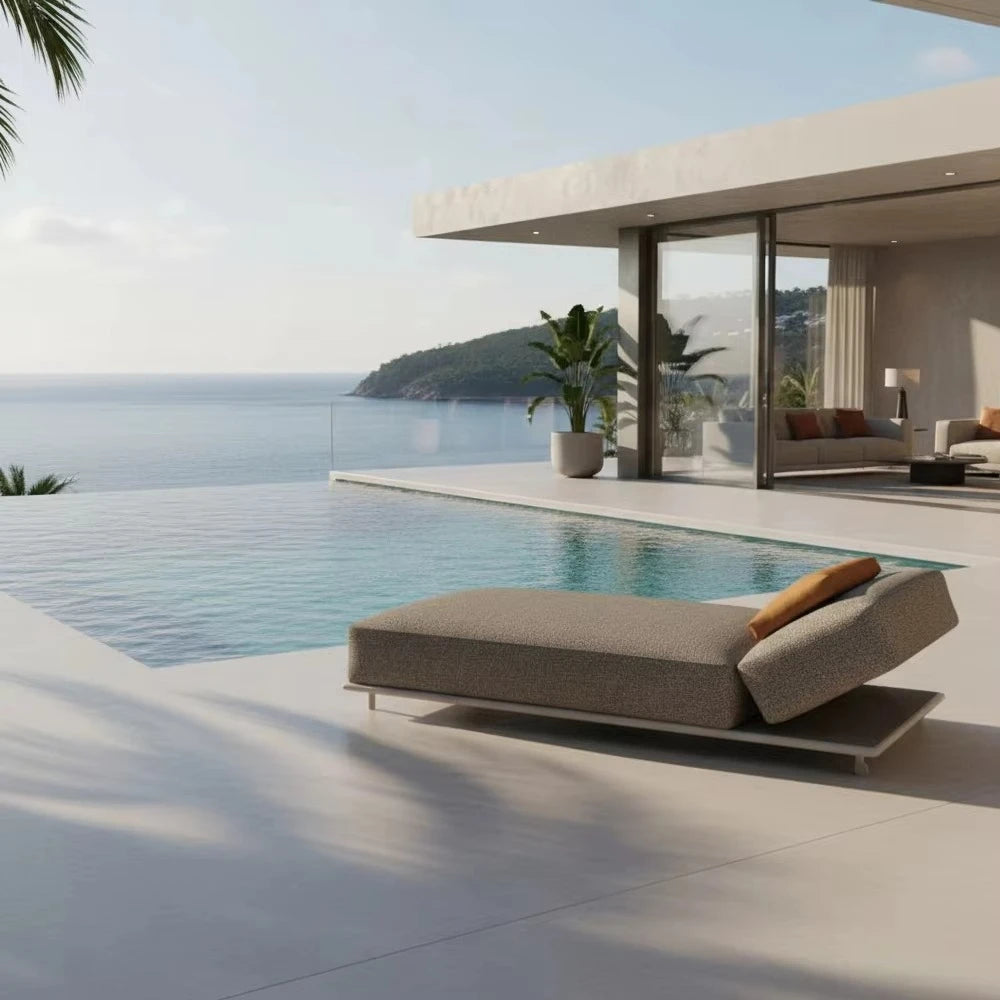 Wood Outdoor Sunbed | Modern Adjustable Backrest Pool Daybed for Hotel & Villa Use