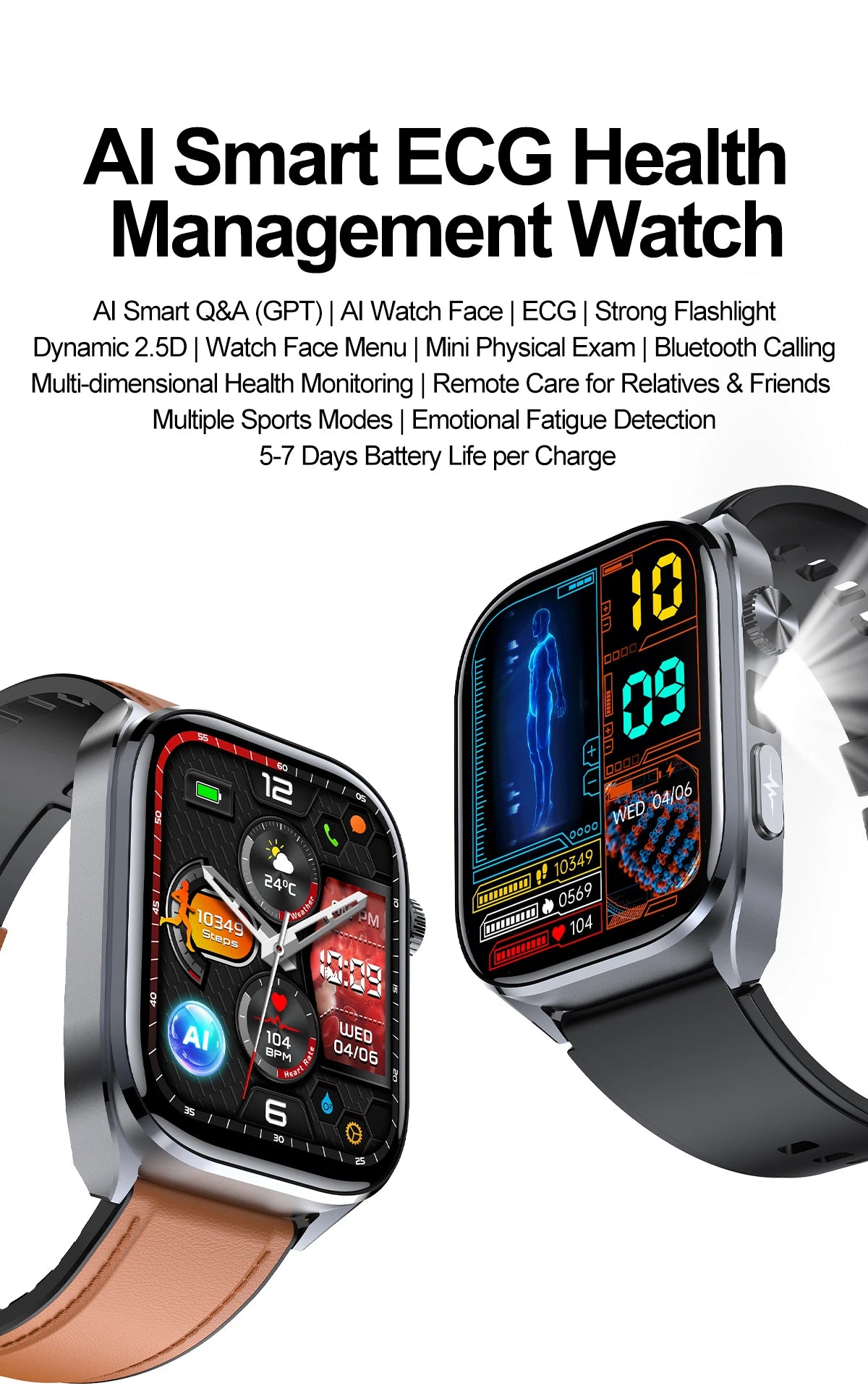 2026 New AI Health Care Accurate detection ECG SmartWatch Blood Pressure lipids Uric Acid Analysis Bluetooth Call Smart Watches