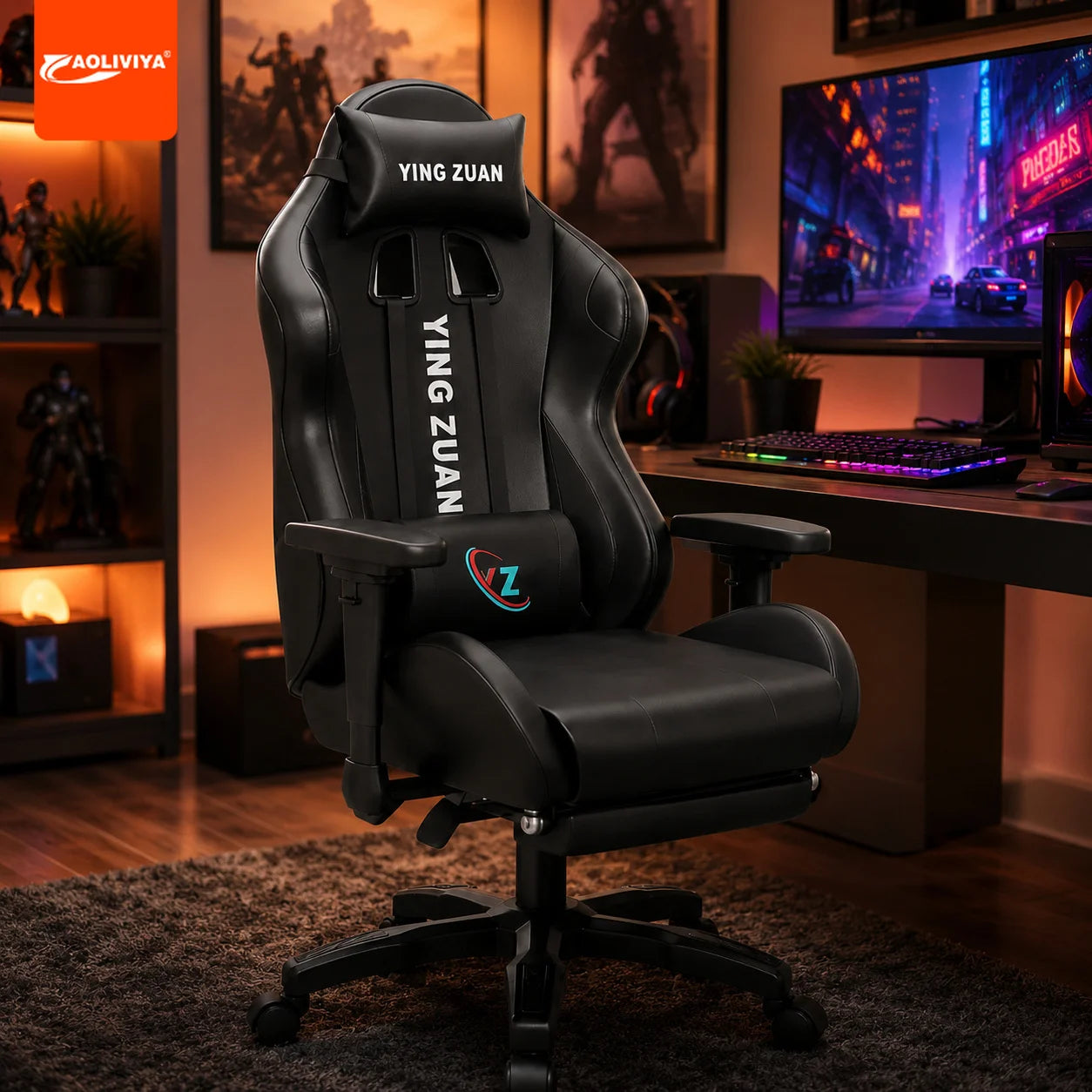 AOLIVIYA Game Chair Ergonomic Bedroom Office Computer Chair Lifting Rotating Armrest with Pedal Student Study Chair