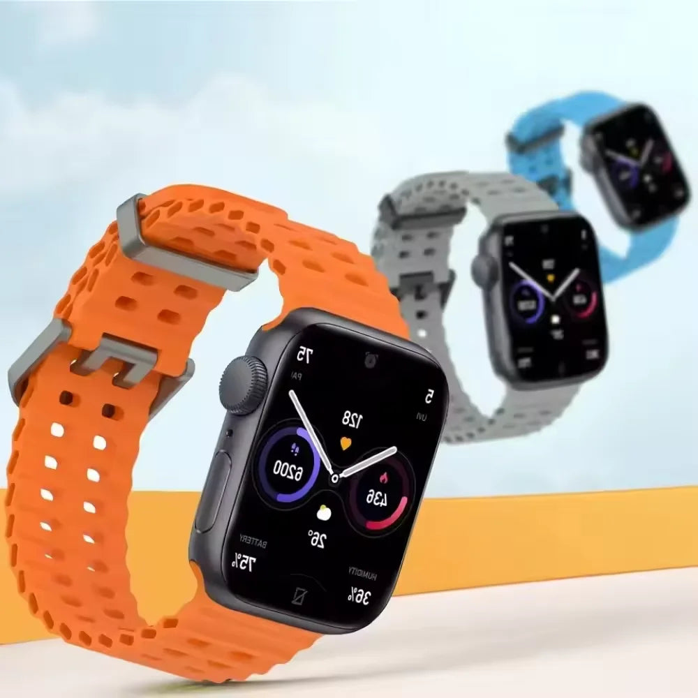 Ocean Silicone+Metal Buckle Strap for Apple Watch Band Ultra 49mm Series 11 10 46mm Band iWatch 9 8 7 45mm 6 5 4 SE 44mm Correa
