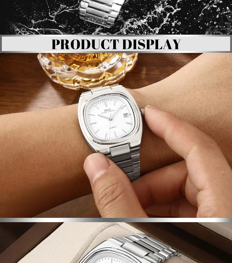 IBSO Luxury Men's Watch 3ATM Hot Selling Wholesale Price Japan Movement Calendar Function Adjustable Stainless Steel Strap