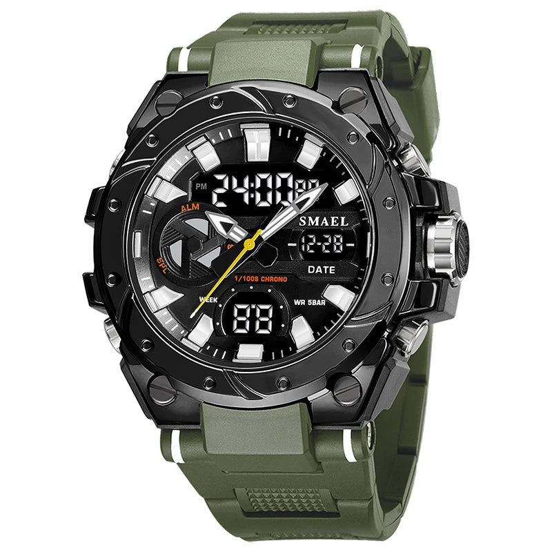 SMAEL Brand Sport Watches 50M Wateproof Dual Time Display Watches LED 8029 Stopwatches Alarm Multifunctional Men's Wristwatches