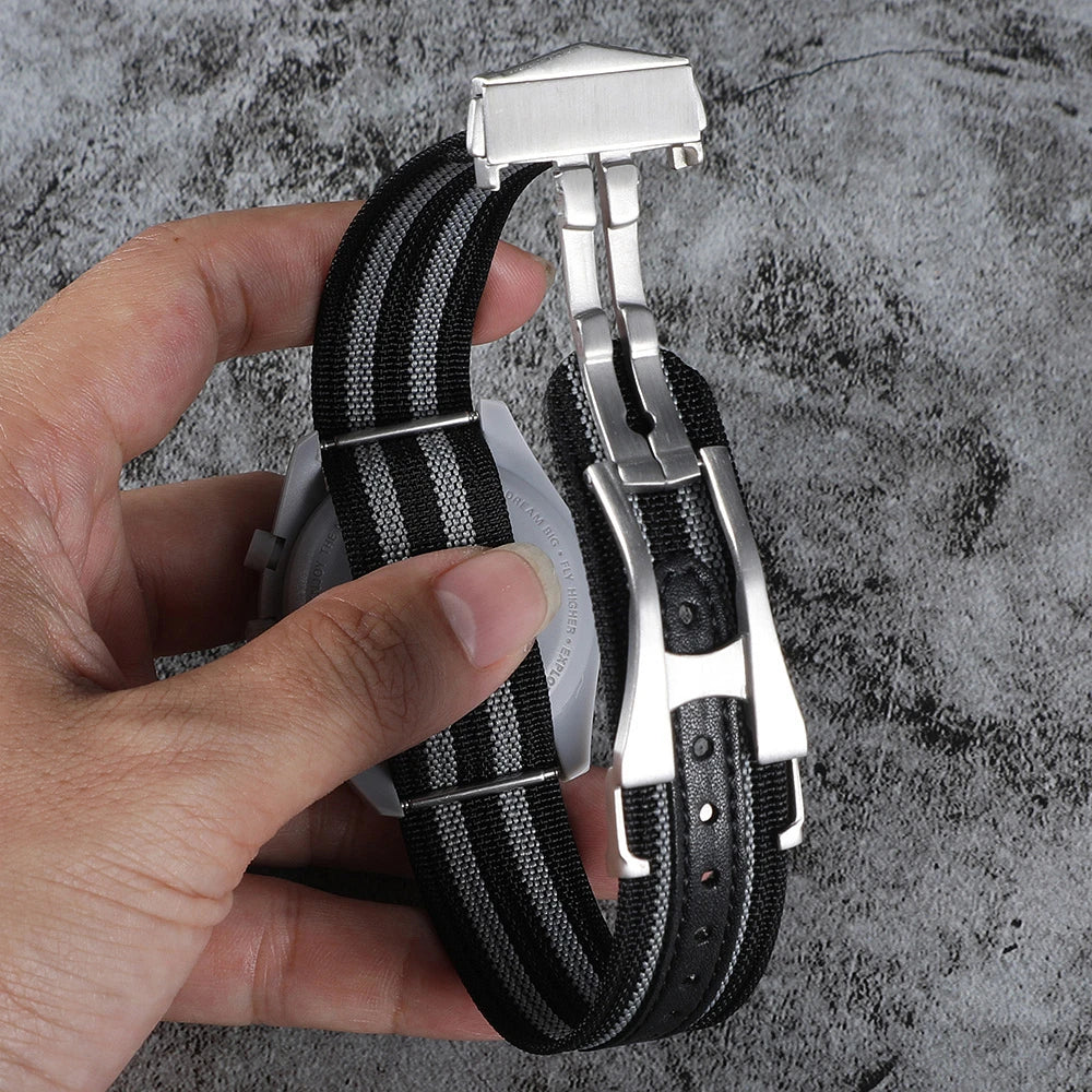 Premium Ribbed Watch Band Deployant Clasp Nylon 20mm 22mm Watch Strap for Omega Folding Buckle Watchband Sport Wristband For Men