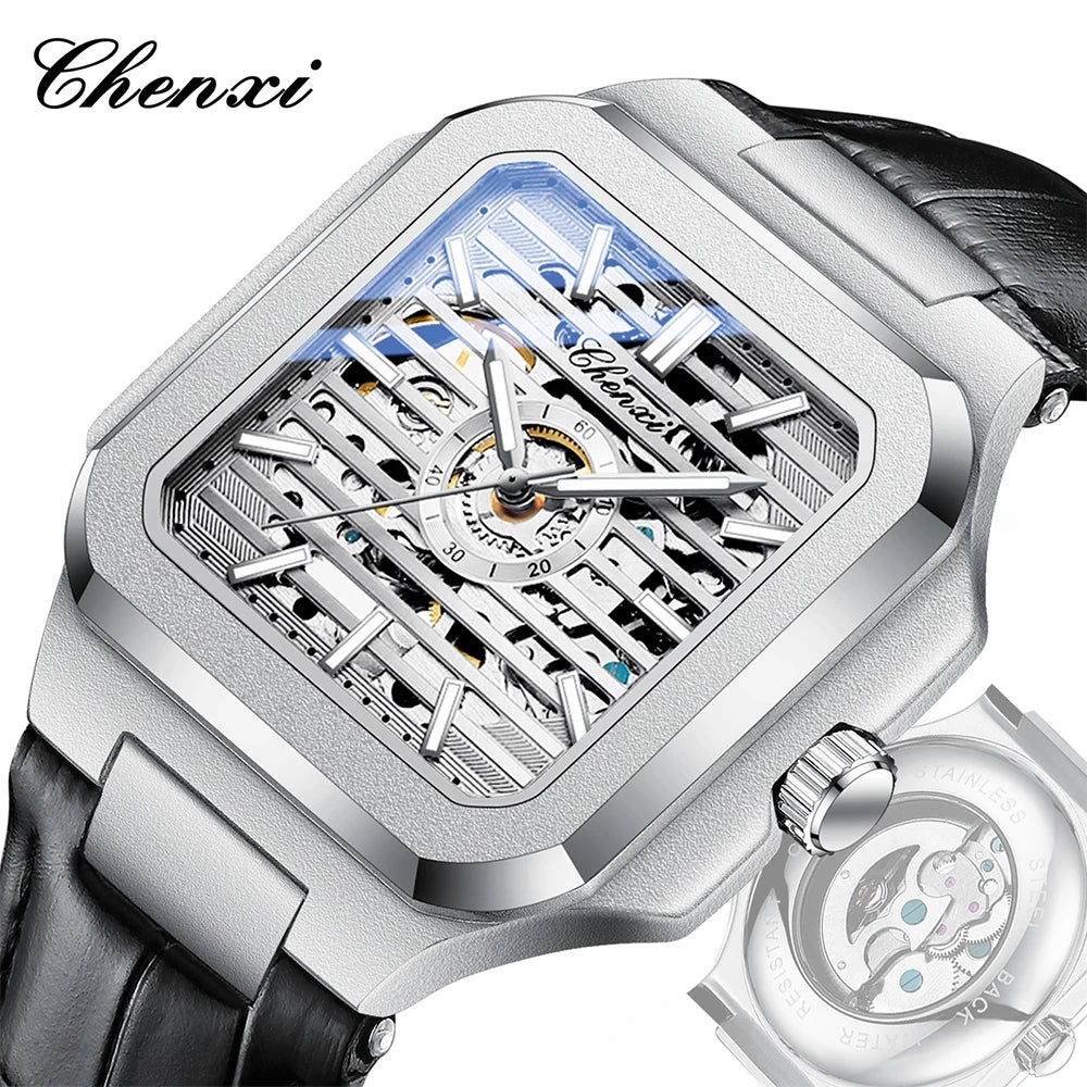 CHENXI Mechanical Men's Watch High-end Square Dial Men Watches Fully Automatic Hollow Wristwatches Male Gifts