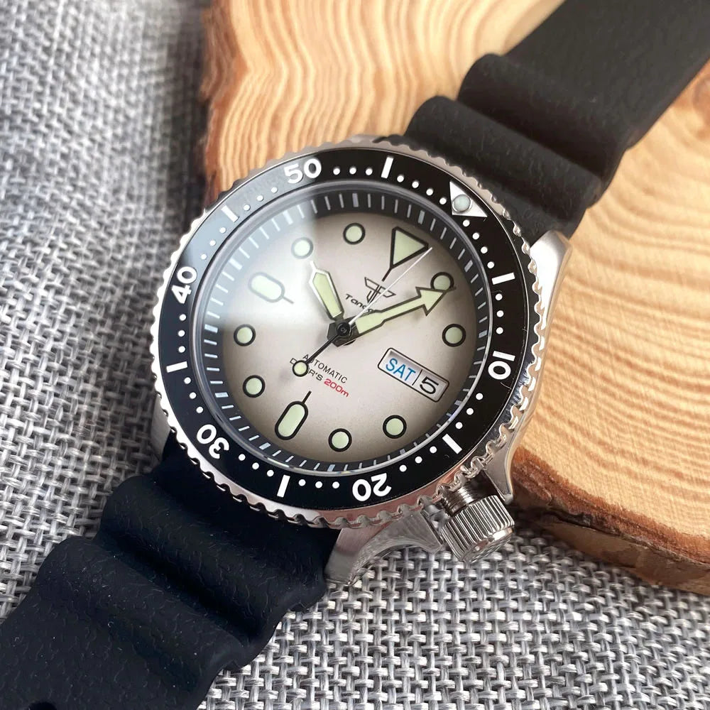 Diving Tandorio NH36 Week Date Steel Mechanical Watch Men 120clicks Bezel Chapter Ring 3.8 Crown 20ATM Waterproof SKX Mod Clock