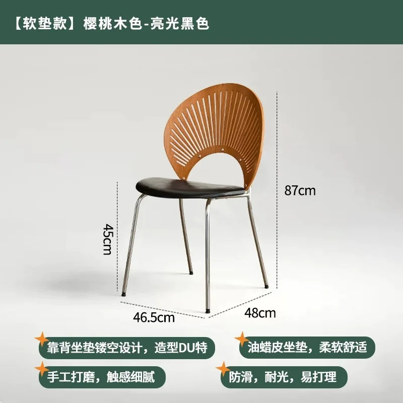 Retro Mid Century Solid Wood Shell Chair Simple Backrest Dining Tea Chair Luxury Home Furniture