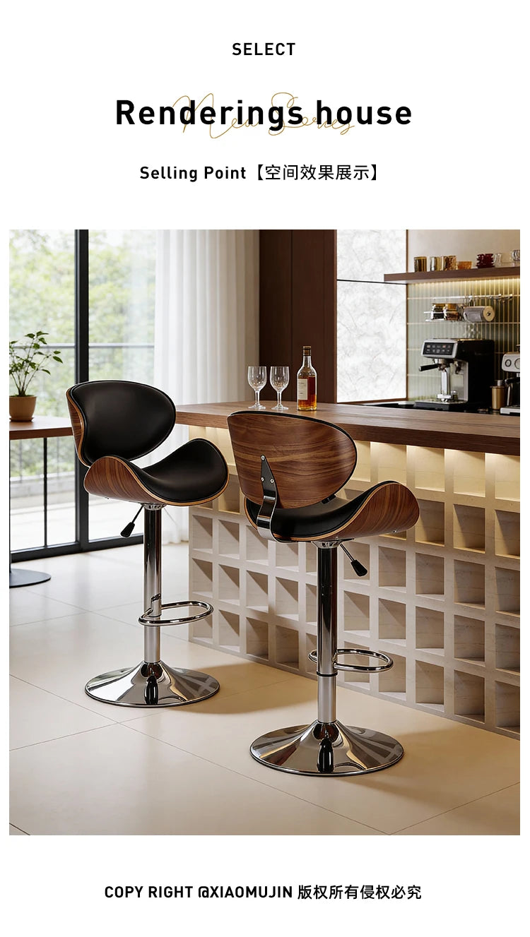 Italian Minimalist Designer-Style Restaurant Bar Chair, Leisure Front Desk Bar Island Chair, Adjustable Height High Stool