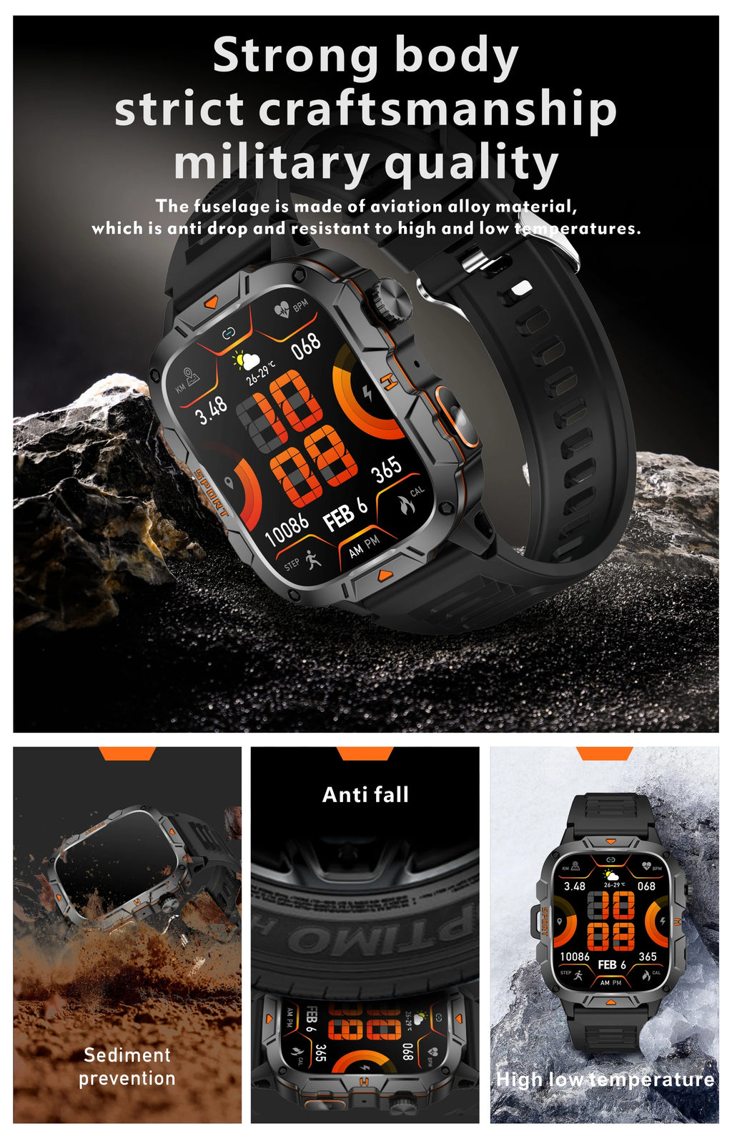 2025 New Military Grade Smart Watch Men 1.96" AMOLED Screen 5ATM Waterproof Simming Sports Fitness Tracker BT Call Smartwatches