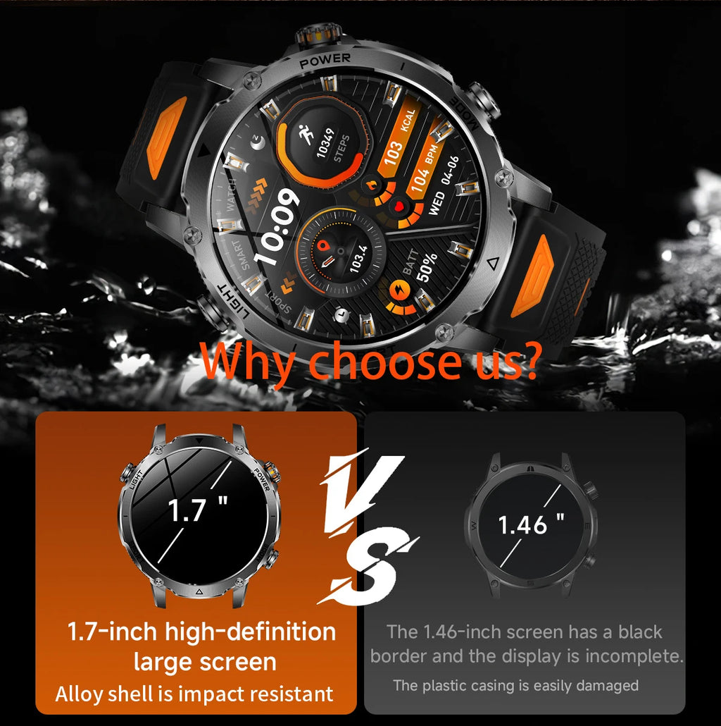 LIGE 2026 Military 1400mAh Battery Smart Watch Men Outdoor Flashlight IP68 Waterproof Heart Rate Bluetooth Call Sports Bracelet