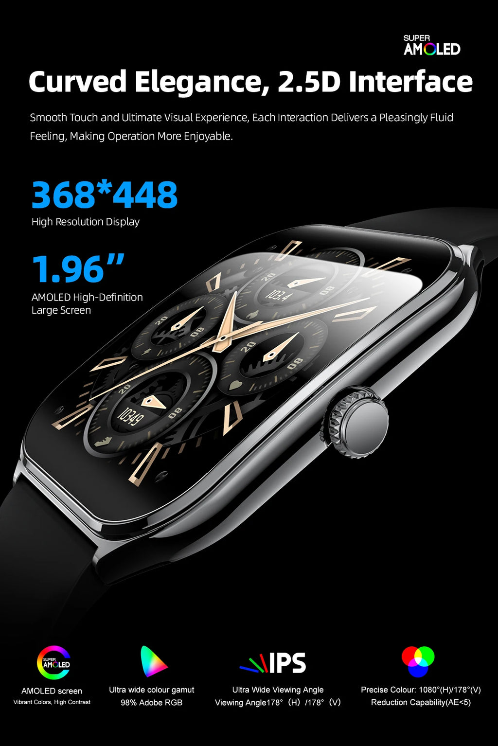 New Ultra Thin Smart Watch men 1.96" AMOLED HD Pixel Display Always Show Time BT Call Reminder Smartwatch Ladies For Android iOS