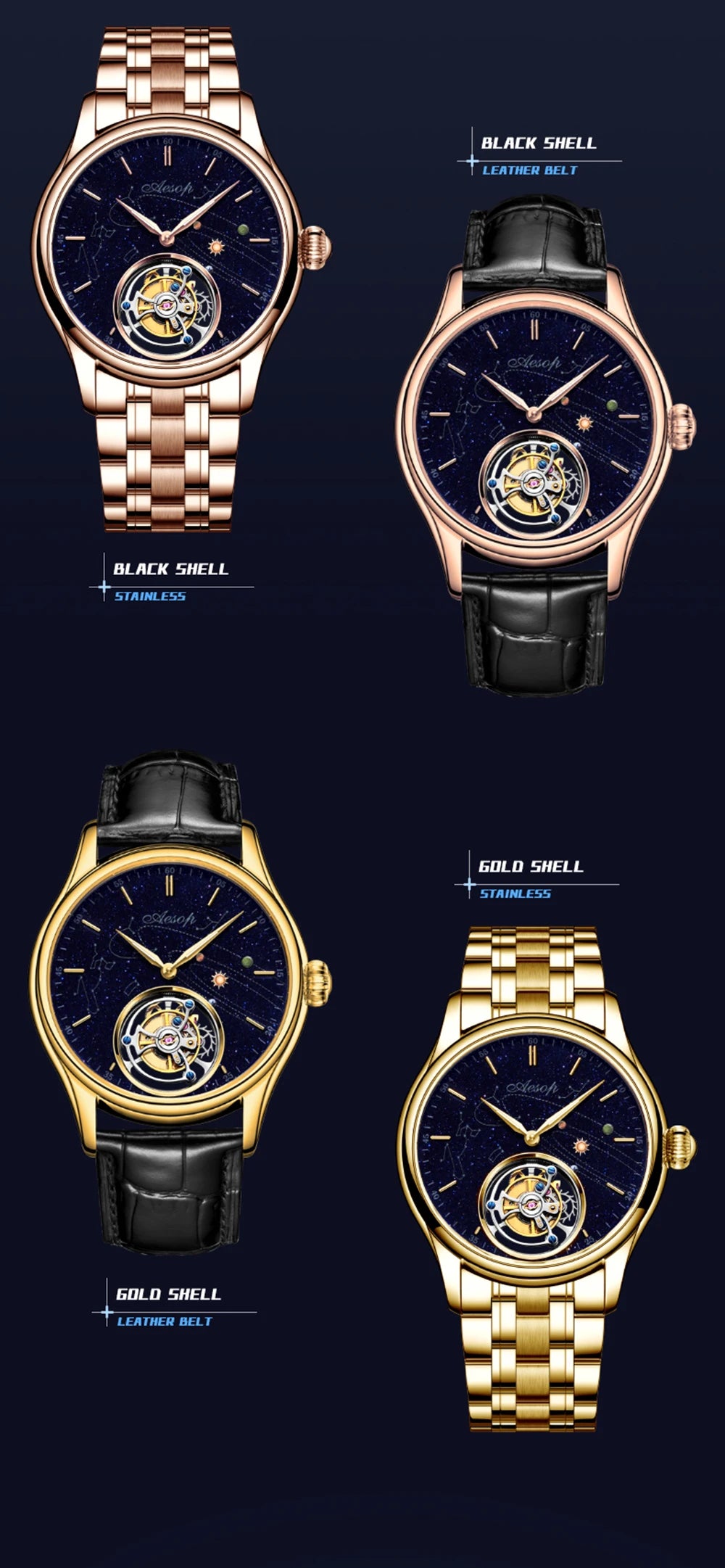 AESOP Original Flying Tourbillon Watches for Men Mechanical Skeleton Tourbillon Movement Fashion Wrist Watch Mens Sapphire 2025