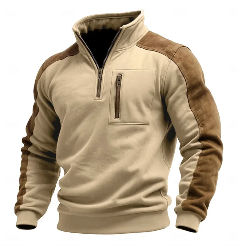 Autumn Winter New Men's Stand Collar Pullover Sweatshirts Fashion Patchwork Sports Tops Male Casual Streetwear Pull On Hoodie