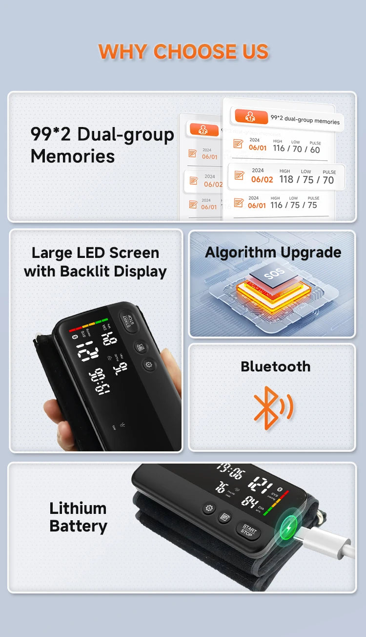Bluetooth blood pressure meter,large screen display,2 sets of data storage,Intelligent portable upper arm blood pressure monitor