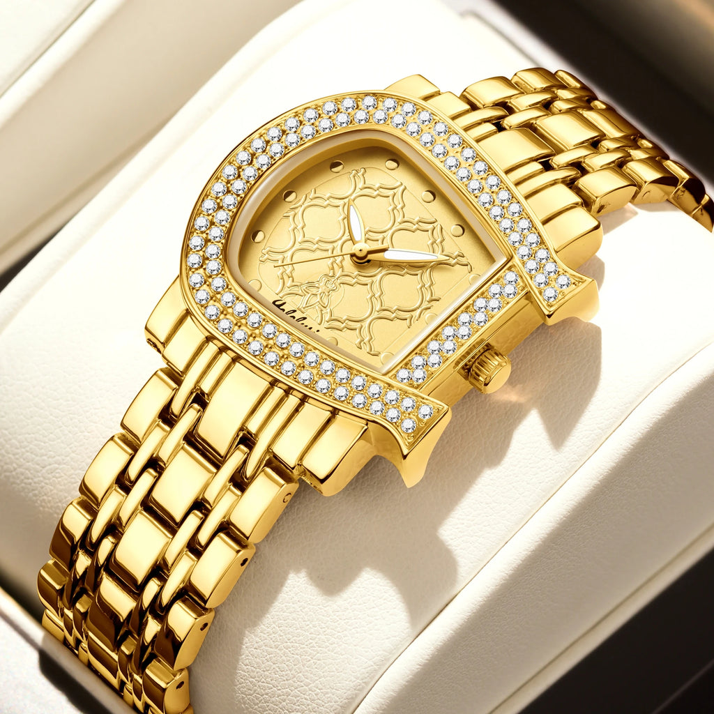 YaLaLuSi Women's Luxury Diamond-Set Asymmetrical Dial Bracelet Watch, Water-Resistant Quartz Watch reloj mujer watch for ladies