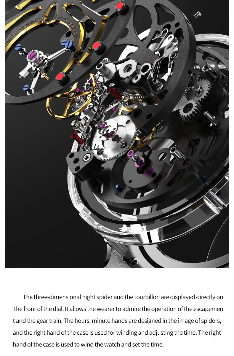 IDEAL KNIGHT 6802 Tourbillon Watch For Men Transparent Skeleton Mechanical Wristwatch Man Luxury Top Brand Limited Edition Watch
