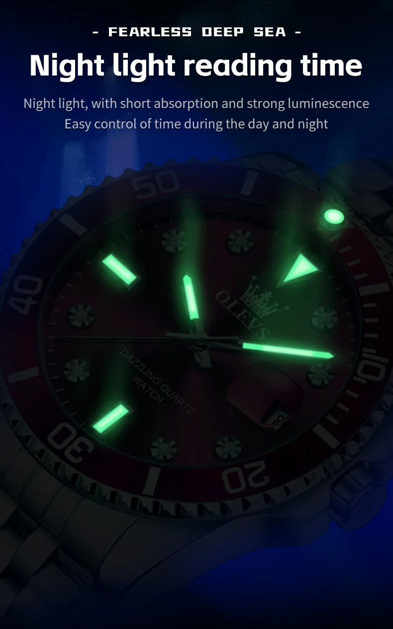 OLEVS 9809 Men Watch Original Waterproof Luminous Stainless Steel Quartz Watch For Men Top Brand Calendar Business Wristwatch