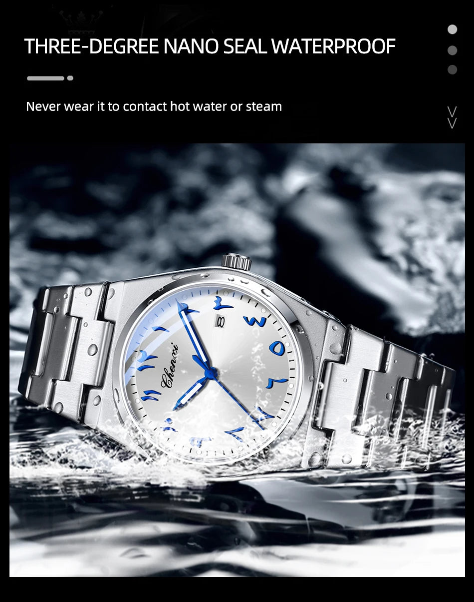 Original Men's Watches CHENXI Eastern Arabic numerals Dial Date Luminous Quartz Business Simple Watch Waterproof Stainless Steel