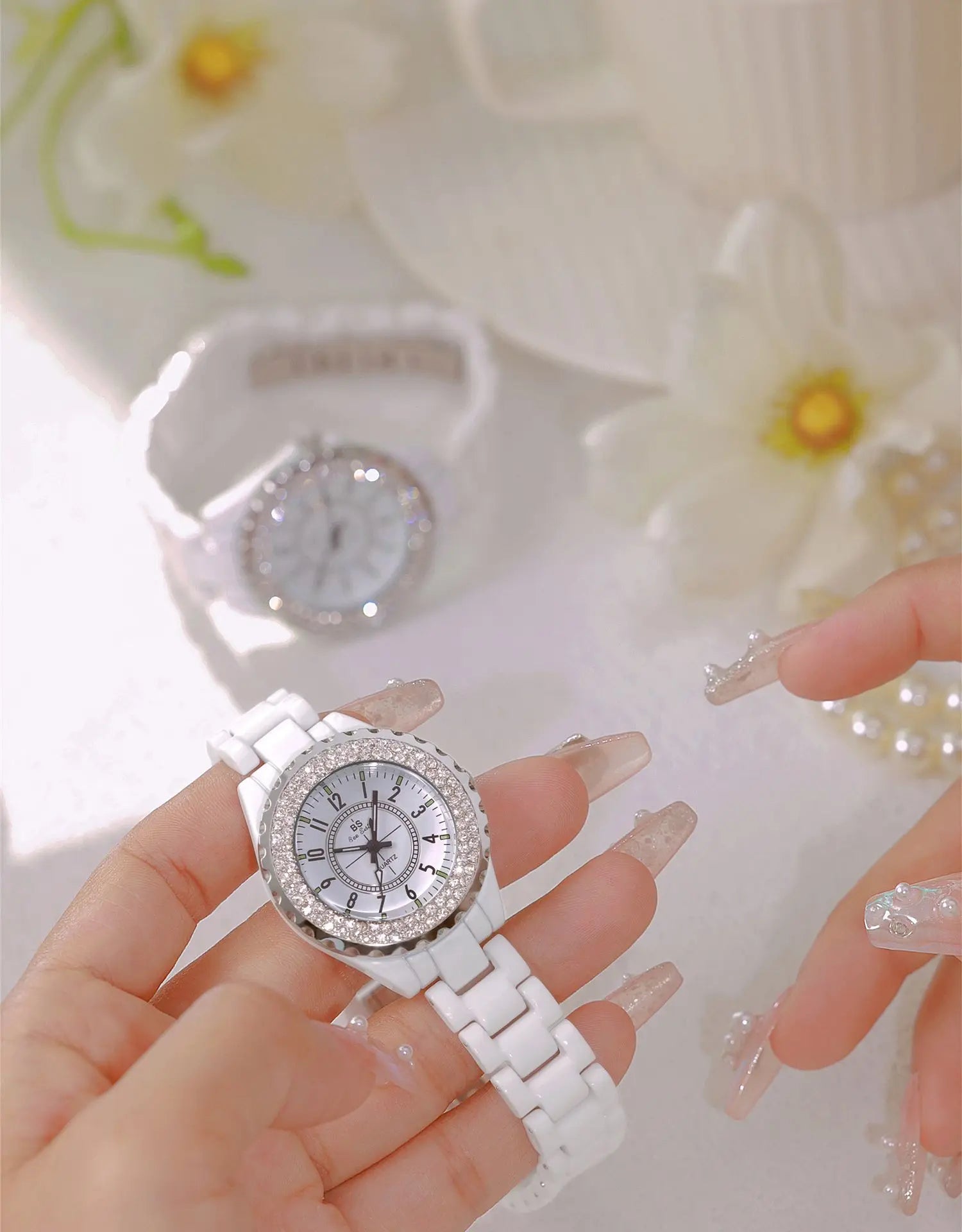 New Fashion Women Quartz Watch Ceramic Strap Clock Silver Diamond Wristwatch for Girl Student Relogio Feminino Dress Gifts