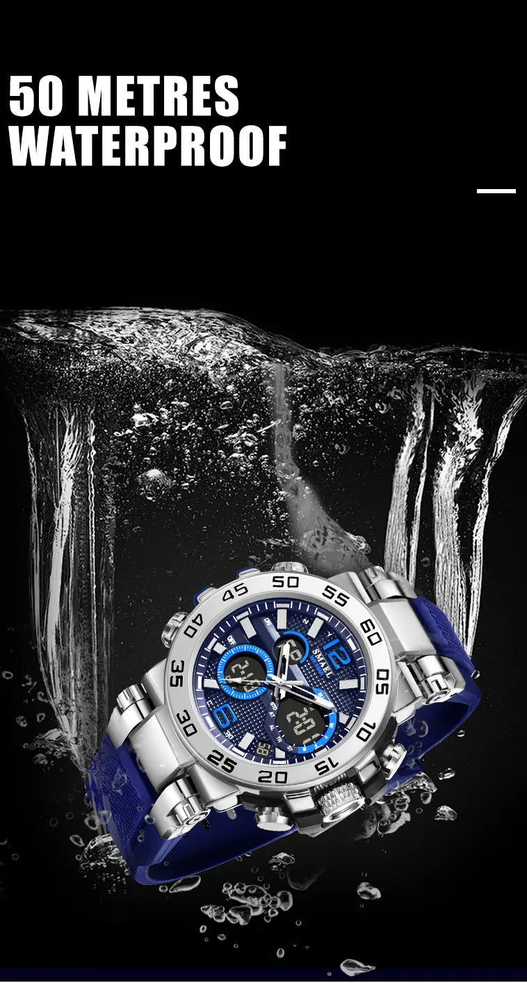 SMAEL 8106 Men's Analog Digital Dual Display Sport Watch - 50M Waterproof LED Backlight Alarm Chronograph Stopwatch