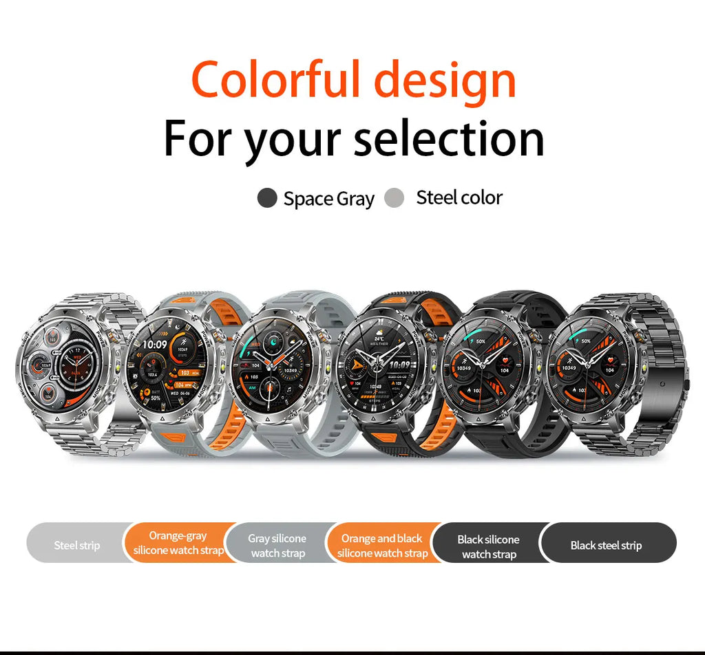 2026 New Military 1400mAh Battery Smart Watch Men Outdoor Flashlight 10ATM Waterproof Heart Rate Bluetooth Call Sports Bracelets